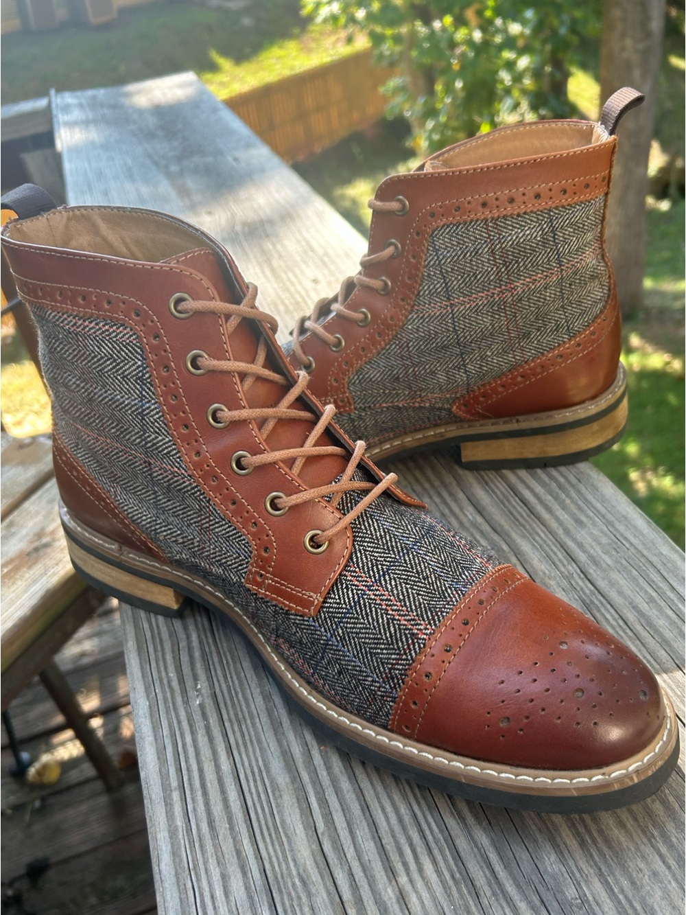 La Milano  Mens Brown Leather & Gray Tweed Men's Dress Boots